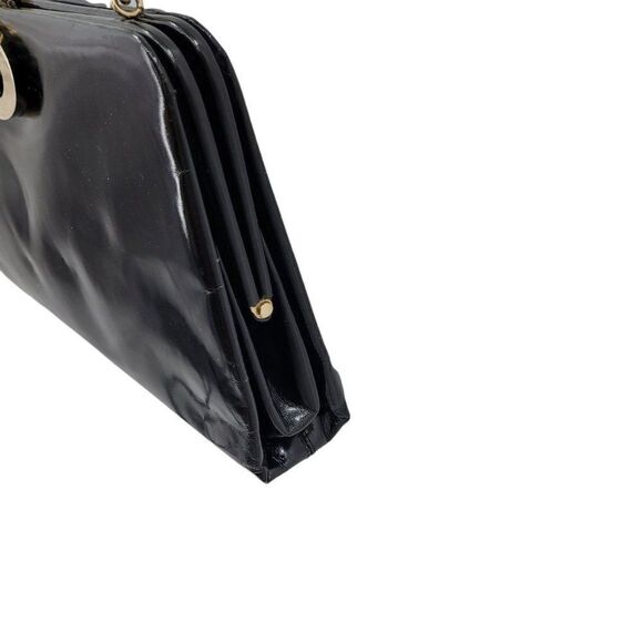 Vtg 60's Handbag Designer Shoulder Bag Smooth Black Framed Gold Lock Closure - Picture 9 of 12